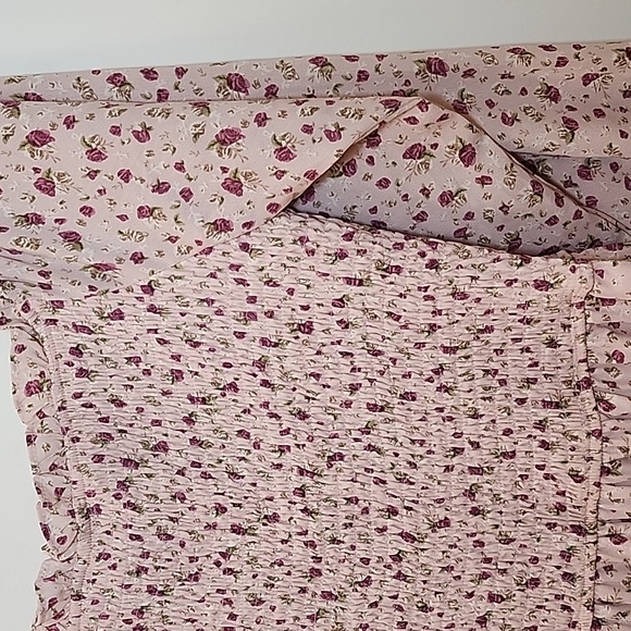 Aura Boho Floral Midi Dress Smocked Fit&Flare Long Sleeve Romantic Fluence Sz L - Picture 14 of 16